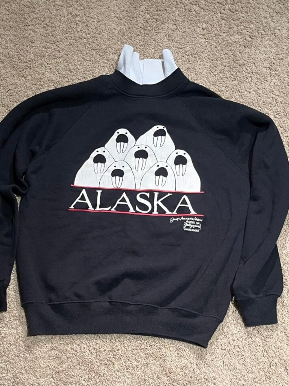 Hanes Alaska Walrus Crewneck Sweatshirt with white walrus graphic